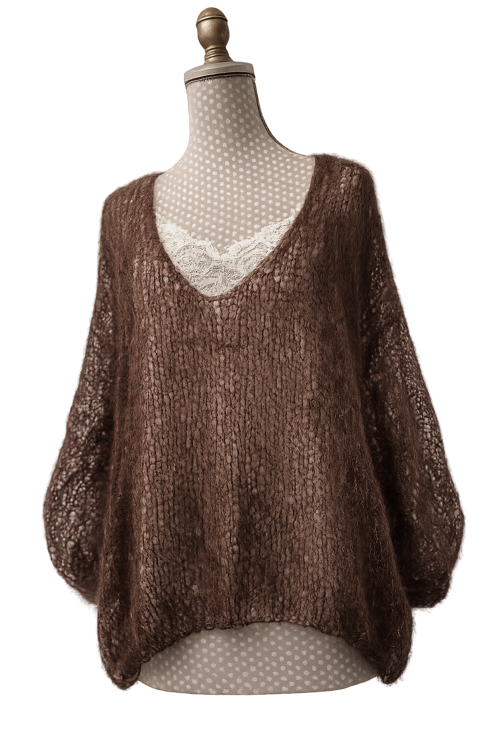 VOILE - FEDERLEICHTER Seiden-Mohair-Spitzenpulli mit Ballonarmen