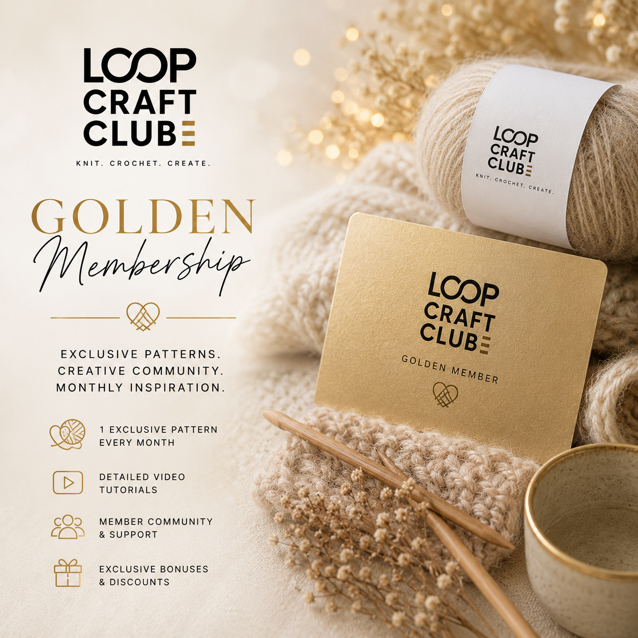 Golden Hour Membership by Loop Craft Club with knitting patterns, crochet patterns, video tutorials, project trackers and creative resources for makers.