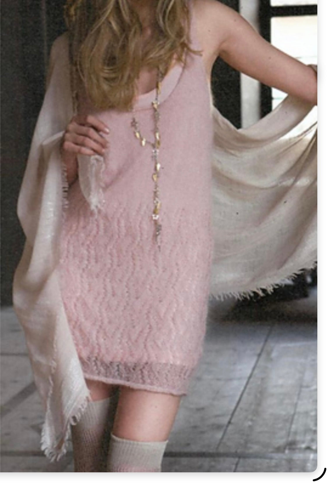 Ocean Lingerie Dress, knitting pattern, pastel blue, mohair silk yarn, lace detail, Loop Craft Club